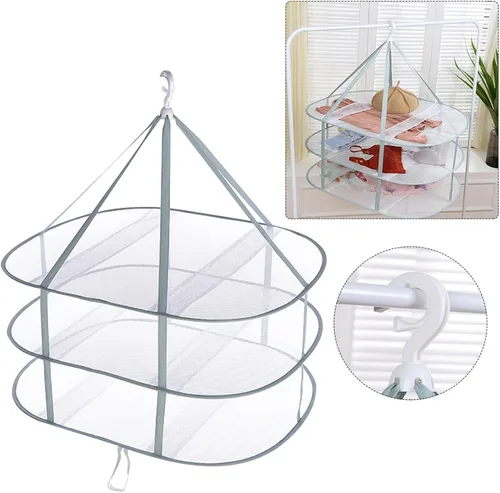 Estante de secado plegable de 3 niveles, capacidad de 10 libras, ahorro de espacio, secadora colgante con banda de fijación, estante apilable para