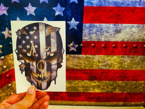 Miniatura 4 de Calcomanías de vinilo con calavera con ojos reflectantes y bandera estadounidense para coche, camión, francotirador, marines, ejército, marina