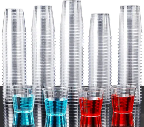 Miniatura 8 de Zcaukya 100 vasos de chupito, vasos duros desechables de plástico transparente de 1 oz, mini tazas, gran recipiente para salsa, degustación
