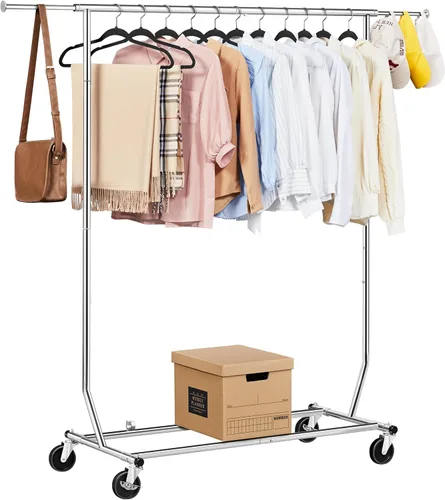 Yaheetech Percheros de ropa comercial con ruedas, barra individual de grado ajustable, altura ajustable, perchero con ruedas para colgar ropa,