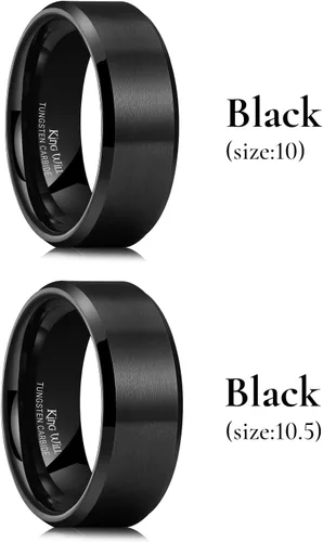 Miniatura 34 de King Will Anillo de boda de tungsteno para hombre, disponible en 15/64 a 25/64 de pulgada (6 a 10 mm), negro/plata, acabado mate, borde pulido