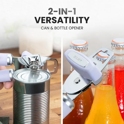 Miniatura 7 de Zulay Kitchen Abrelatas manual de acero inoxidable resistente con abridor de botellas, abrelatas manual a prueba de óxido con perilla giratoria