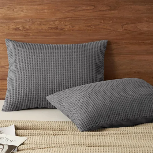 Miniatura 14 de PHF Funda de almohada 100% algodón con tejido de gofre, 18 x 18 pulgadas, sin relleno, paquete de 2 elegantes fundas de almohada cuadradas Gris claro