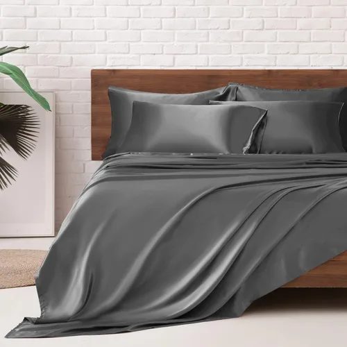 Miniatura 33 de MR&HM Sábanas de satén para cama de tamaño King, juego de 4 piezas de ropa de cama sedosa con bolsillo profundo de 15 pulgadas para colchón