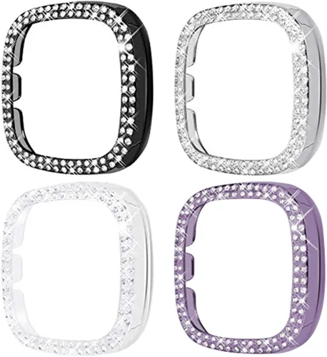Miniatura 8 de Funda protectora brillante compatible con Fitbit Versa 3/Sense, marco de parachoques de diamantes de imitación de cristal brillante para mujer