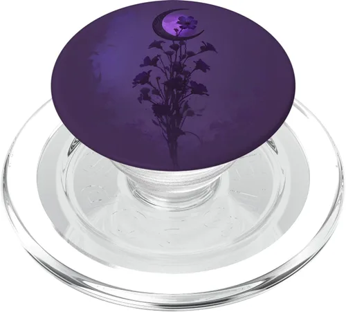 Miniatura 8 de Boho Moon Wildflower Floral sobre fondo morado oscuro PopSockets intercambiables PopGrip