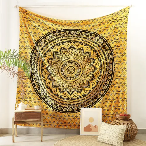 Miniatura 20 de Popular Handicrafts Original Ombre - Tapiz indio Mandala para pared, ornamento hippie, colcha bohemia con brillo metálico