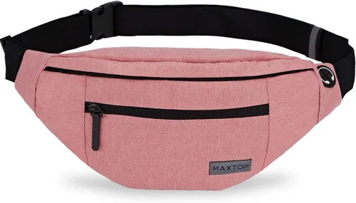MAXTOP - Cangurera cruzada grande con 4 bolsillos con cremallera, ideal para eventos deportivos, festivales, entrenamiento, viajes, correr y uso Rosa