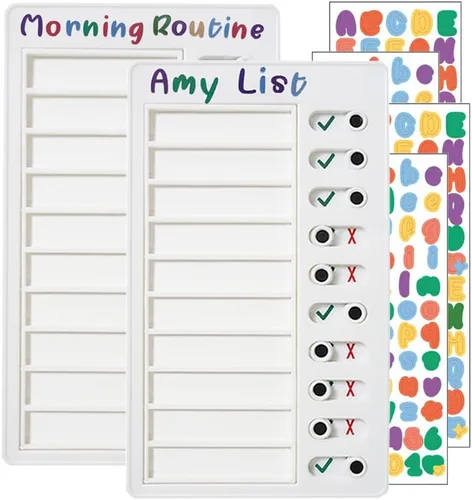 Tabla de tareas para varios niños, 2 tableros de lista de tareas en blanco para hacer listas de tareas para niños con 4 calcomanías de color lista