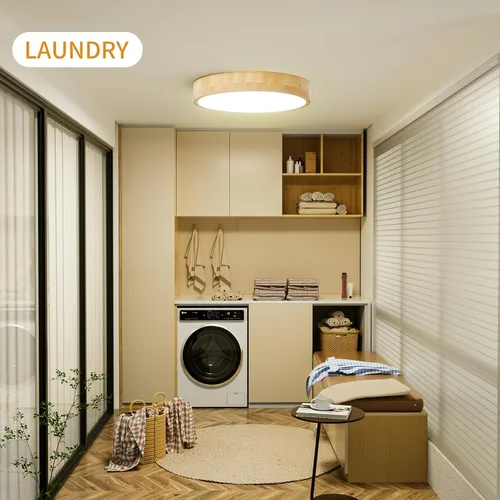 Miniatura 5 de Lámpara de Techo LED Empotrada: 12 Pulgadas 24W Luminaria de Dormitorio de Madera con Lámparas de Techo Redondas Modernas Planas Aéreas Minimalistas