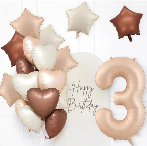 Miniatura 19 de Globos de 40 pulgadas color crema número 10, 17 piezas de globos de helio grandes con globos de corazón neutros crema nude caramelo beige marrón