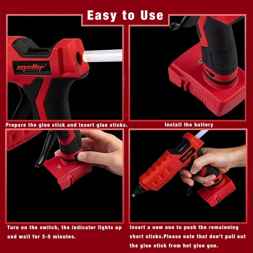 Miniatura 4 de Mellif - Pistola de pegamento caliente inalámbrica compatible con batería Milwaukee de 18 V, eléctrica, de mano, para manualidades, con 20 barras