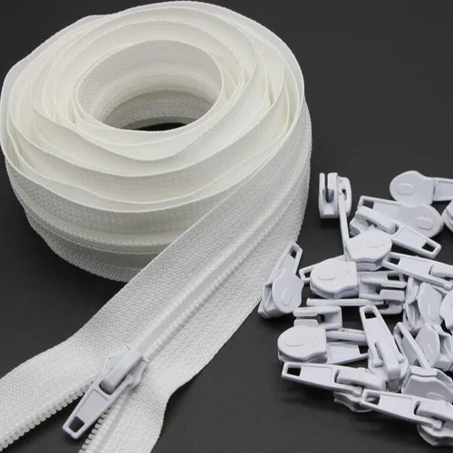 Miniatura 25 de Leekayer The Yard - Cremalleras de bobina de nailon blanco #5 a granel de 10 yardas con 25 deslizadores plateados para costura DIY bolsa