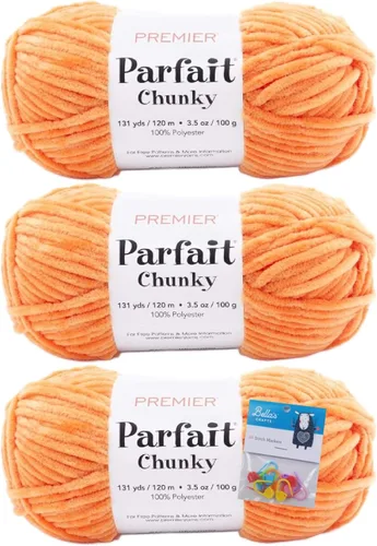 Miniatura 23 de Premier Yarns Parfait - Hilo de felpilla grueso, 3.5 onzas, peso súper voluminoso, paquete de 3 unidades con soportes para punto de Bella (chocolate)