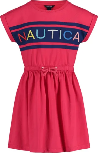 Nautica Vestido de manga corta para niña con cintura elástica ceñida, diseños y colores divertidos