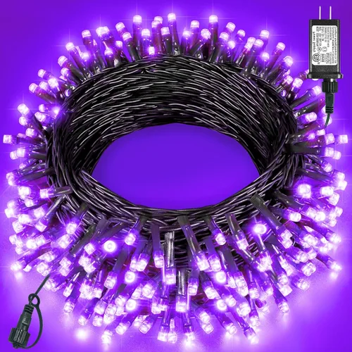 Miniatura 41 de 120 luces LED de Navidad de 40 pies para exteriores, guirnalda de luces de Navidad naranja impermeable, 8 modos de luces conectables para árbol