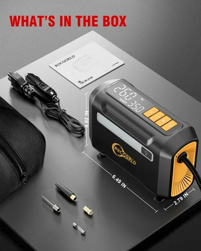 Miniatura 6 de ROCGORLD R8 Inflador de Neumáticos Compresor de Aire Portátil, Compresor de Aire Portátil DC 12V con Pantalla Digital Doble Grande, Inflado 3X Más