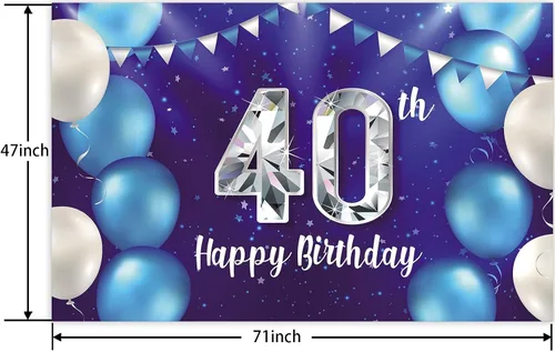 Miniatura 2 de Cartel de feliz cumpleaños número 40, decoraciones de fondo, globos, estrellas, confeti de cristal, decoración temática para hombres o mujeres