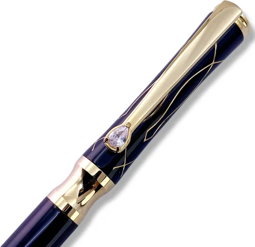 LACHIEVA LUX Bolígrafo de metal ejecutivo de cristal negro elegante con recambios P900M hechos en Alemania, instrumentos de escritura de lujo y alta