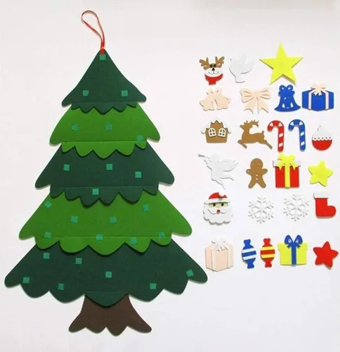 Miniatura 3 de Árbol de Navidad de fieltro Montessori para niños pequeños, árbol de Navidad de 3.2 pies de DIY para pared con 32 adornos y luces LED, árbol