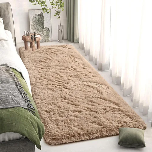 Miniatura 3 de DweIke Alfombras de pasillo beige esponjosas para dormitorio, 2 x 6 pies, alfombra larga de felpa suave para niñas y niños, antideslizante y lavable