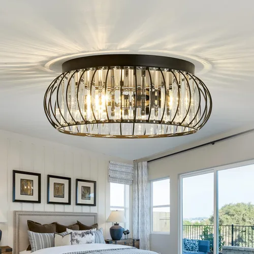 YYJLX Lámpara de Techo Empotrada de 3 Luces, Candelabro de Cristal Moderno Negro E26, Iluminación Interior para Pasillo, Dormitorio, Baño,