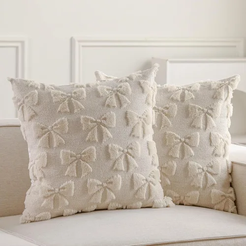 Miniatura 16 de Mixweer Juego de 2 fundas de almohada con moño, decoración de habitación coquette, lindas cosas preppy de piel sintética suave con lazo, fundas