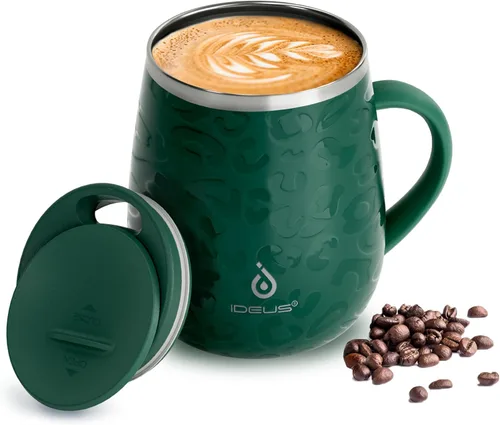 Miniatura 33 de Ideus Taza de café aislada de 16 onzas con asa y tapa, taza de café térmica al vacío de acero inoxidable de doble pared, taza de café de viaje