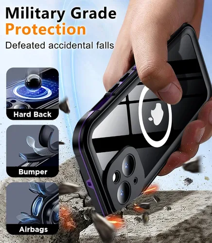 Miniatura 3 de Funda magnética para iPhone 15 impermeable, protector de pantalla integrado [IP68 bajo el agua] [actualizado militar a prueba de caídas]