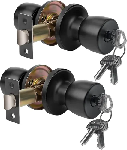 Miniatura 8 de Pomo de puerta con llave, color negro mate, redondo, pomo de puerta de paso, bloqueo de privacidad, perilla de puerta interior/exterior, cerradura