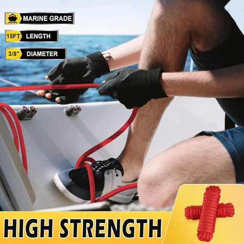 Miniatura 6 de AOLEBA Líneas de muelle de barco de 3/8 pulgadas x 15 pies para barcos, cuerda de nailon trenzado doble para barco, líneas de barco para Rojo