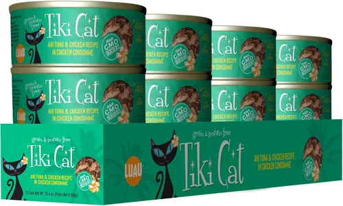 Miniatura 2 de Tiki Cat Luau - Comida húmeda sin granos, baja en carbohidratos, con aves de corral o peces en consomé para gatos adultos y gatitos., Atún y pollo