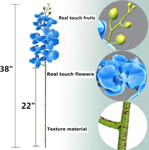 Miniatura 2 de Htmeing Flores artificiales de Phalaenopsis de 38 pulgadas, ramas de tacto real (no seda), flores de orquídeas para decoración de hogar, oficina