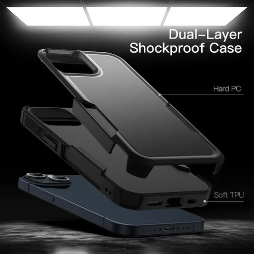 Miniatura 3 de JETech Funda para iPhone 14 de 6.1 pulgadas, resistente de doble capa de protección resistente, a prueba de golpes, con parte trasera mate (negro)