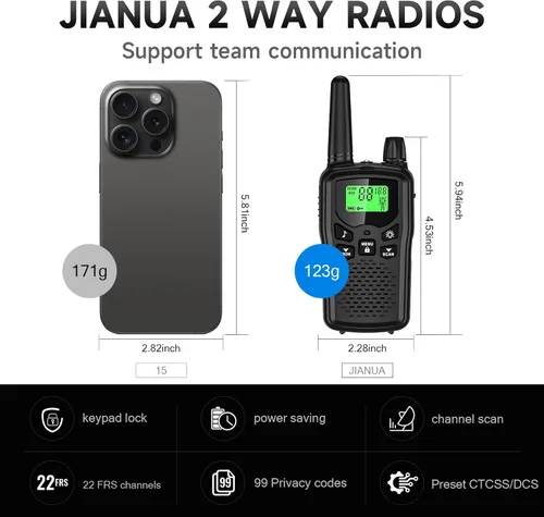 Miniatura 3 de Walkie Talkies para adultos de largo alcance, Walkie Talkie recargable, 22 canales FRS, radios bidireccionales con reducción de ruido, ajuste