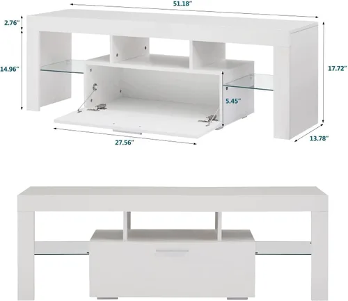 Miniatura 7 de Soporte de TV para TV de 55 pulgadas con almacenamiento, soporte de TV blanco con luces LED, centro de entretenimiento para TV de 55 pulgadas