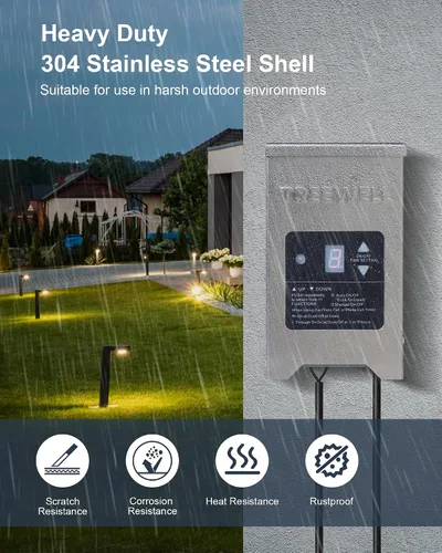 Miniatura 6 de Transformador de Paisaje de Bajo Voltaje de 150W, Transformador de Iluminación de Paisaje Exterior con Sensor de Fotocélula y Temporizador, 120V AC