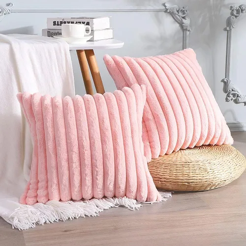 Miniatura 15 de Soleebee Juego de 2 fundas de cojín, terciopelo suave, acogedoras, pelo sintético de conejo, sofá, cama, silla, decorativa para el hogar, 22 x 22