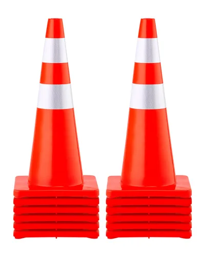 VEVOR Conos de seguridad, 28 pulgadas/28.7 in de altura, 12 piezas de PVC naranja cono de tráfico con 2 collares reflectantes y base pesada,