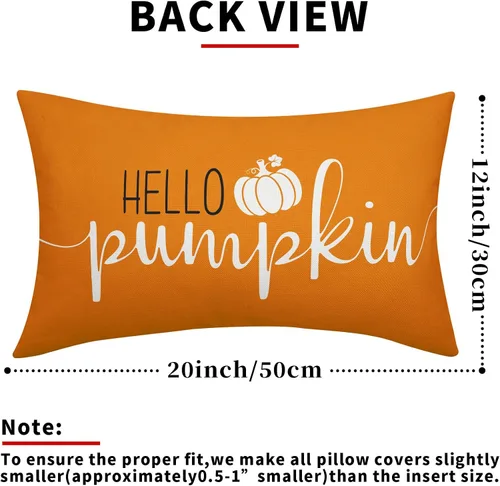 Miniatura 3 de Juego de 2 fundas de almohada lumbar de otoño de 12 x 20 pulgadas, fundas de almohada rectangulares decorativas de otoño de lino naranja, juego de 2