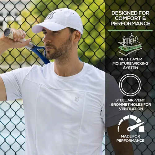 Miniatura 3 de SAAKA Sombrero de rendimiento para hombres y mujeres. Ajustable, absorbe el sudor. Golf, tenis, correr y deportes.