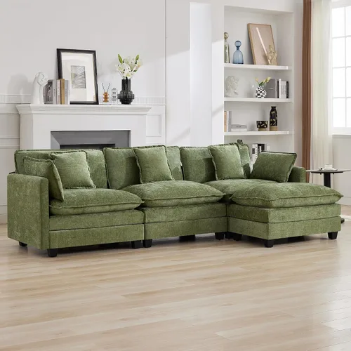 Miniatura 49 de Otomán de Sofá Moderno de Chenille Nube de 35'', Otomán Rectangular para Sofá Seccional Modular, Beige