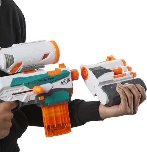 Miniatura 8 de Nerf Modulus Tri-Strike Blaster, Cañón Mega, Lanzacohetes, Cargador, 1 Cohete, Juegos al Aire Libre para Niños (Exclusivo de Amazon)