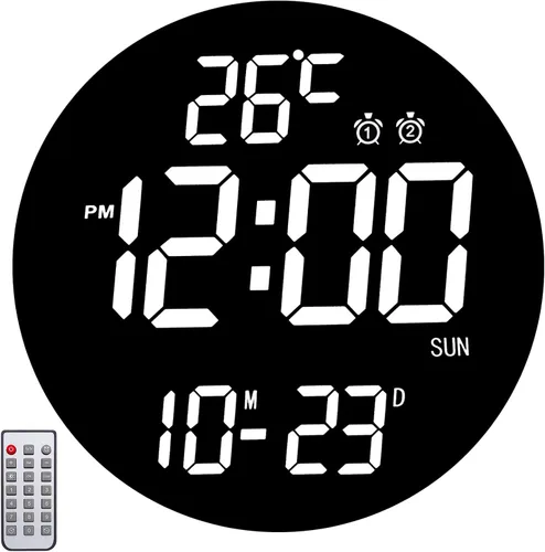 Miniatura 9 de QINFIEY Reloj de pared LED de 10 pulgadas con luz ambiental RGB, atenuación automática, pantalla de color/hora/fecha/temperatura/humedad, alarma