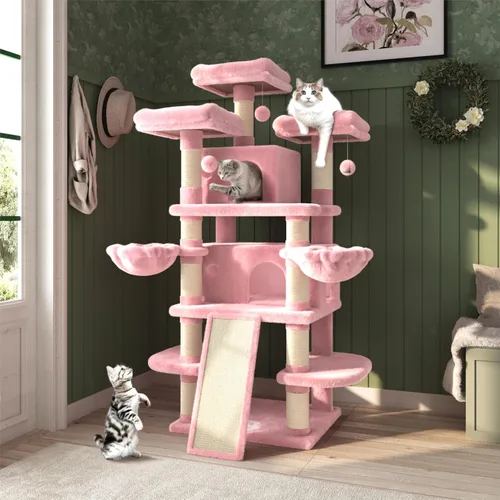 MUTICOR Torre de árbol grande de varios niveles para gatos de 68 pulgadas con condominio/perchas de felpa acogedoras/postes rascadores de sisal y