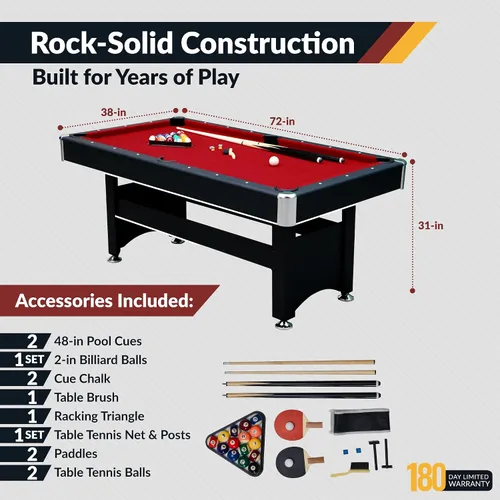 Miniatura 4 de Hathaway Spartan - Mesa de billar de 6 pies, con mesa combo de ping pong y juegos múltiples para salas de juegos de recreación familiar - Incluye
