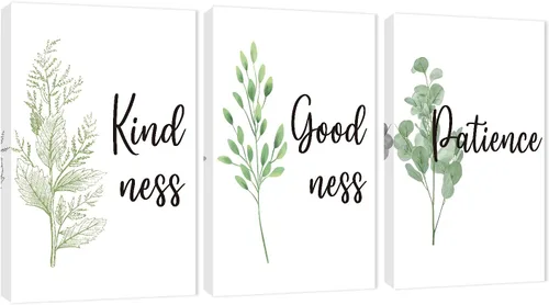 Miniatura 94 de Arte de pared inspirador de 3 piezas, imagen de refranes de plantas blancas, citas de trabajo y estadía, impresiones en lienzo para decoración