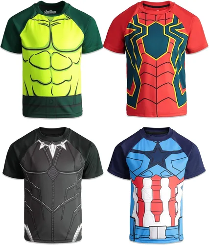 Marvel Avengers Spider-Man Mech Strike - Paquete de 4 camisetas atléticas para cosplay de niños pequeños a niños grandes (2T - 18-20)