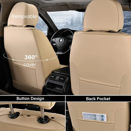 Miniatura 2 de Coverado Fundas para Asientos de Coche, Protector de Asiento con Soporte Lumbar y Reposacabezas Removible, Cojín de Asiento de Piel Transpirable