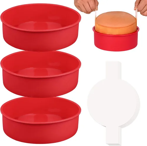 Miniatura 8 de HUAKENER Molde para pasteles de 4 pulgadas, paquete de 4 moldes de silicona para pasteles con 100 piezas de papel pergamino, molde redondo